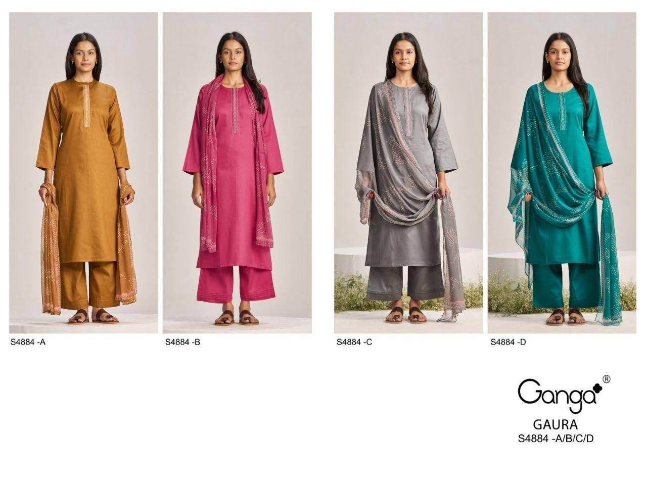 GAURA 4884 by GANGA Fashion 4884 a TO 4884 d SERIES Stylish Beautiful Colourful PREMIUM PURE COTTON Dresses At Wholesale Price